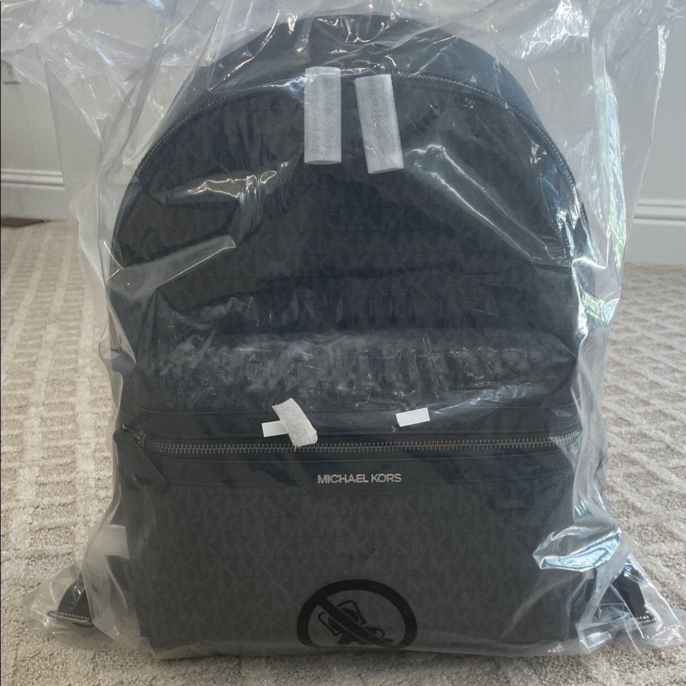 Michael Kors Men's Gray MK Logo Backpack with Front Zip Pocket